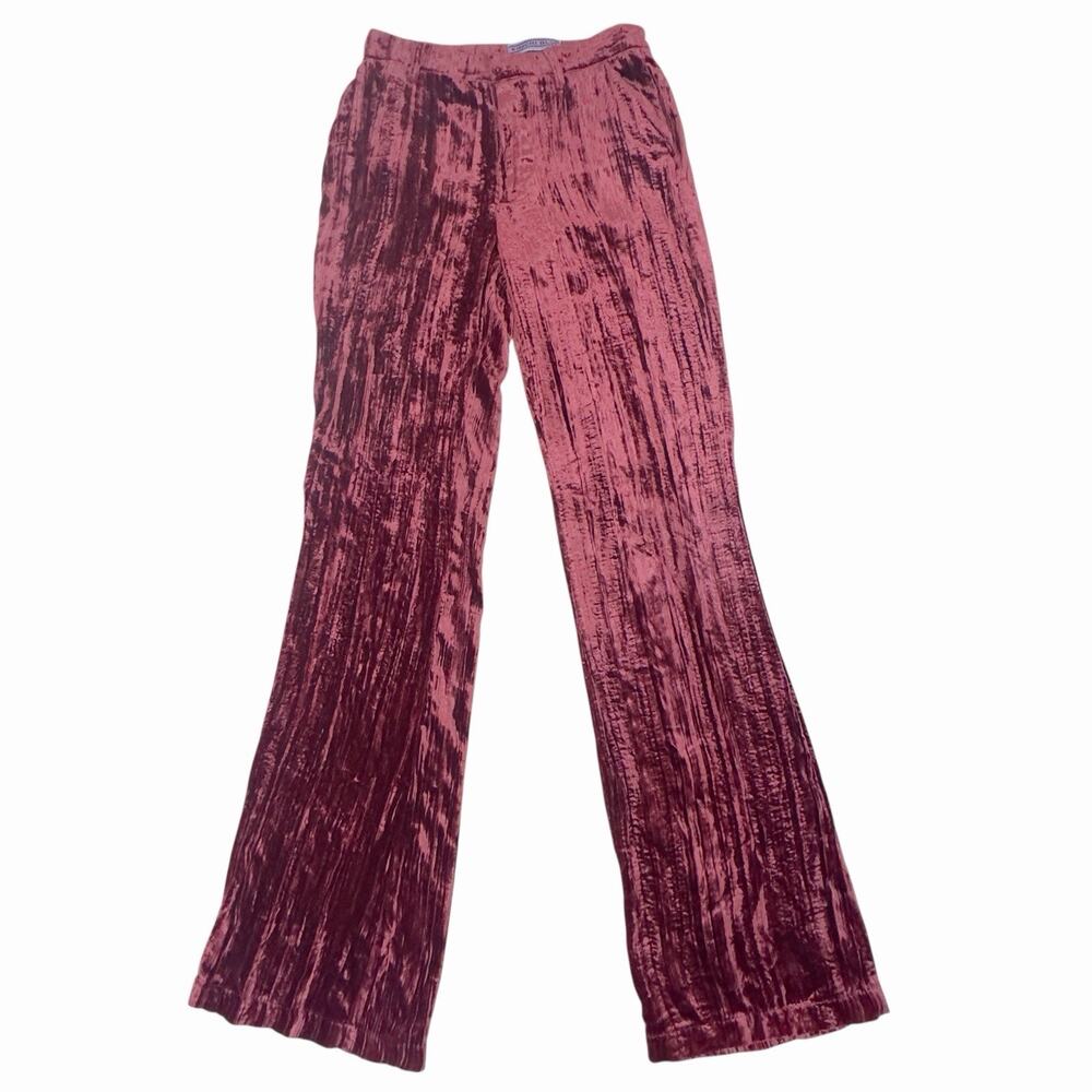 Kimchi Blue Andie Crushed Viscose Velvet High Waist Flare Pants Burgundy SZ 0